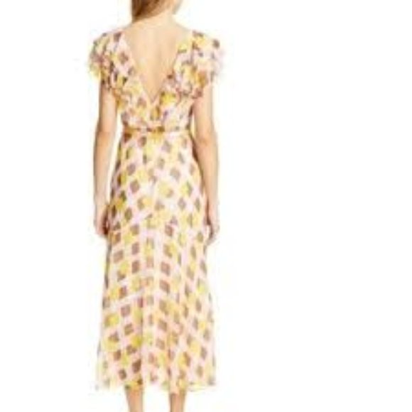 KATE SPADE Geo Print Ruffle Silk Midi Dress - Picture 3 of 11